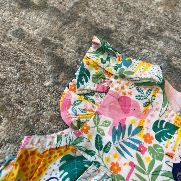 JoJo Maman Bebe Pretty Ruffle Shoulder Sunsuit Tropical Animals 0-3 Months NWT - Picture 3 of 9